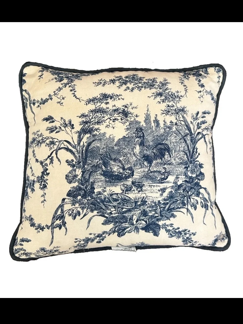 Waverly Throw Pillow La Petite Ferme Blue White Toile Rooster French country